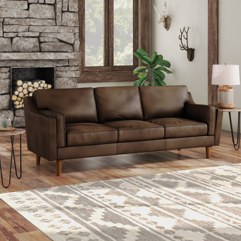 Modern Rustic Interiors Warren Mid Century Modern Leather Sofa